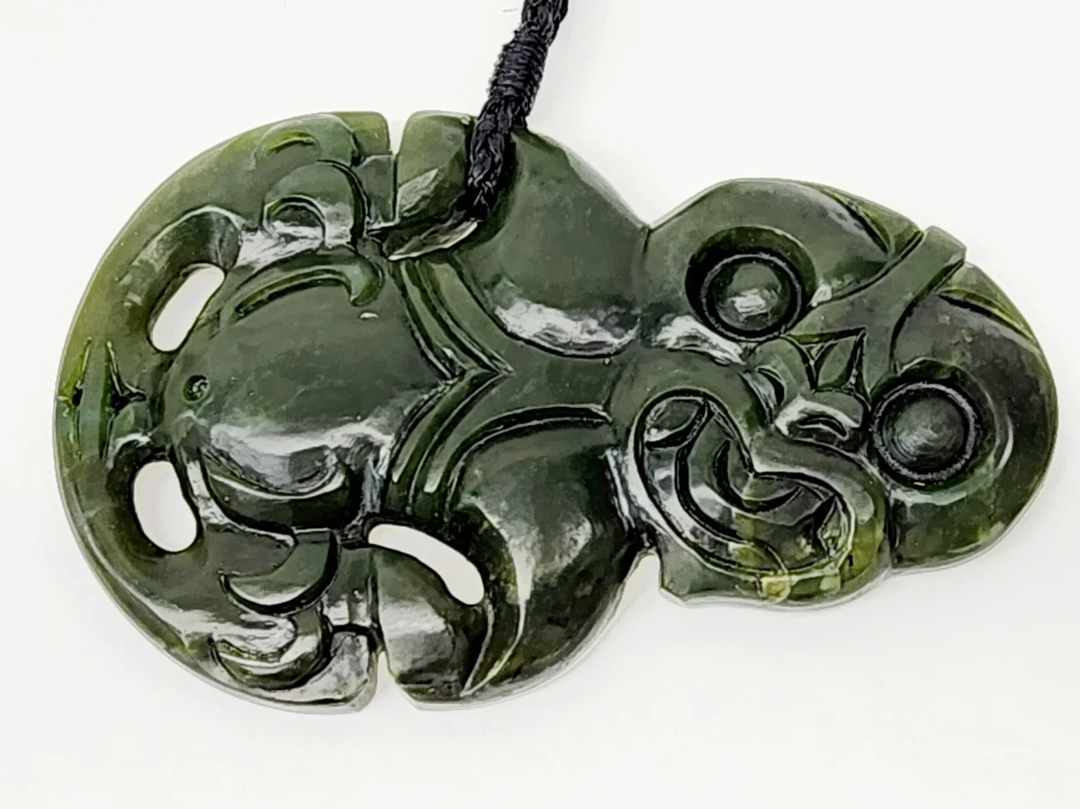 New Zealand Greenstone Large Hei Tiki Necklace