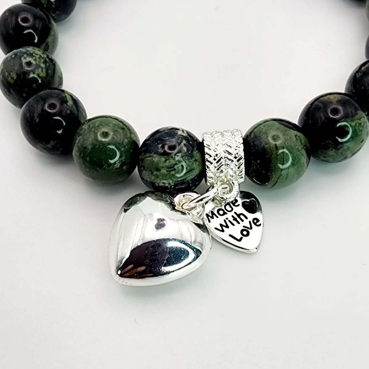 New Zealand Greenstone Pounamu Aroha Bead Bracelet with Dangle Charm SKU-JHB1
