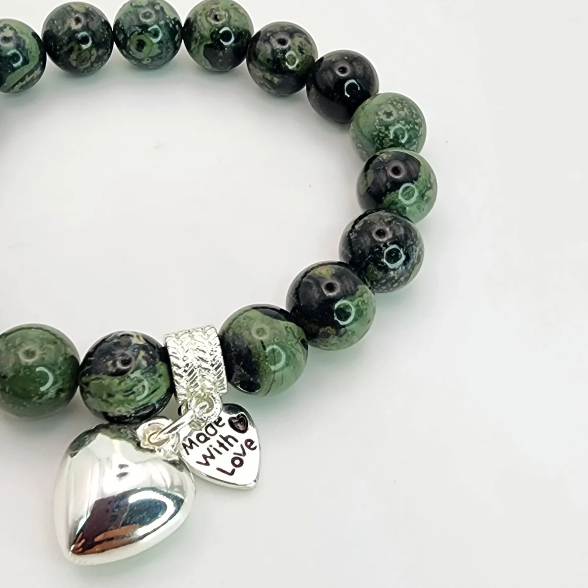 New Zealand Greenstone Pounamu Aroha Bead Bracelet with Dangle Charm SKU-JHB1