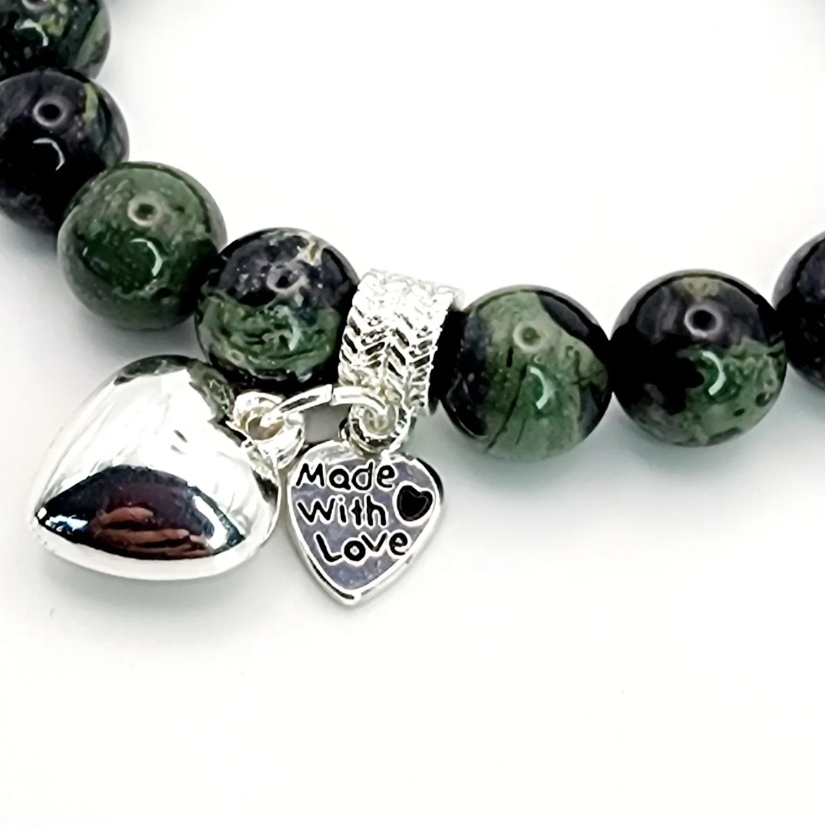 New Zealand Greenstone Pounamu Aroha Bead Bracelet with Dangle Charm SKU-JHB1