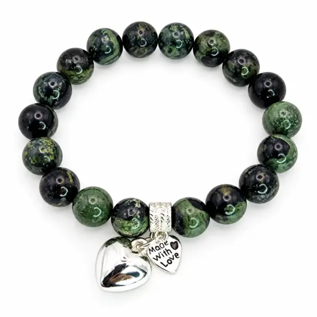 New Zealand Greenstone Pounamu Aroha Bead Bracelet with Dangle Charm SKU-JHB1