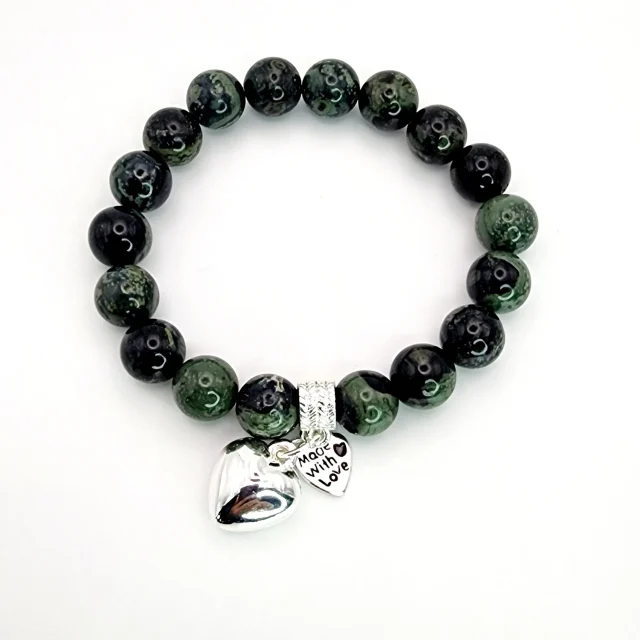 New Zealand Greenstone Pounamu Aroha Bead Bracelet with Dangle Charm SKU-JHB1