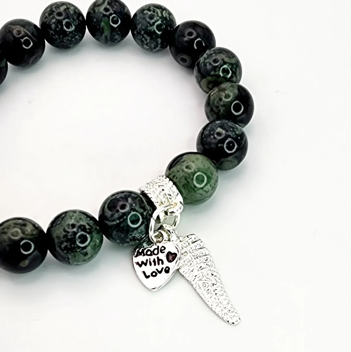 New Zealand Greenstone Pounamu Aroha Bead Bracelet with Dangle Charm SKU-NFB1