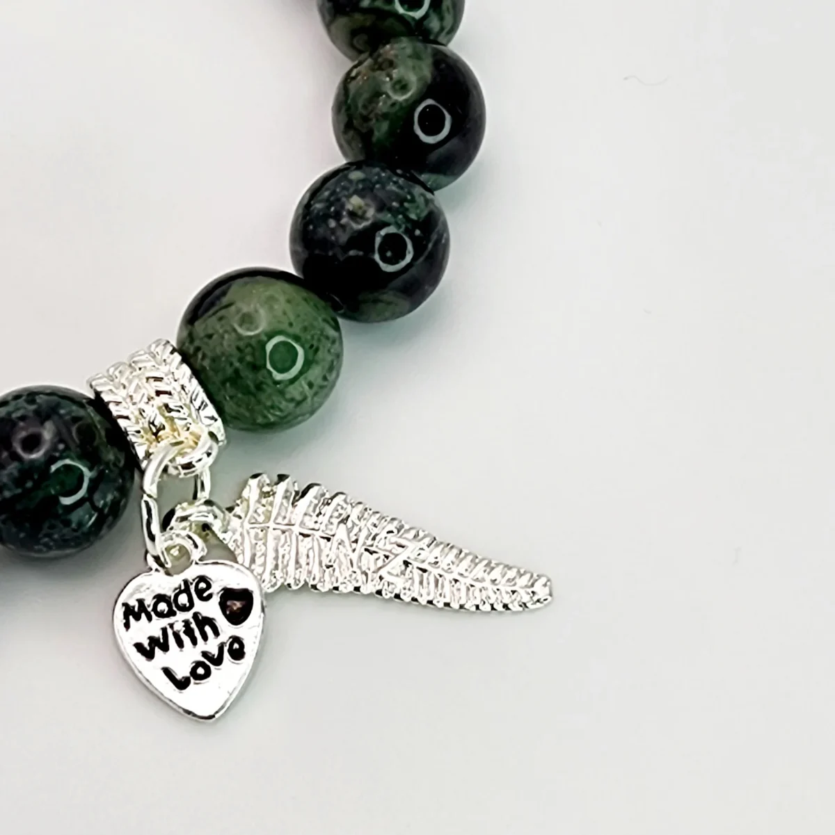 New Zealand Greenstone Pounamu Aroha Bead Bracelet with Dangle Charm SKU-NFB1