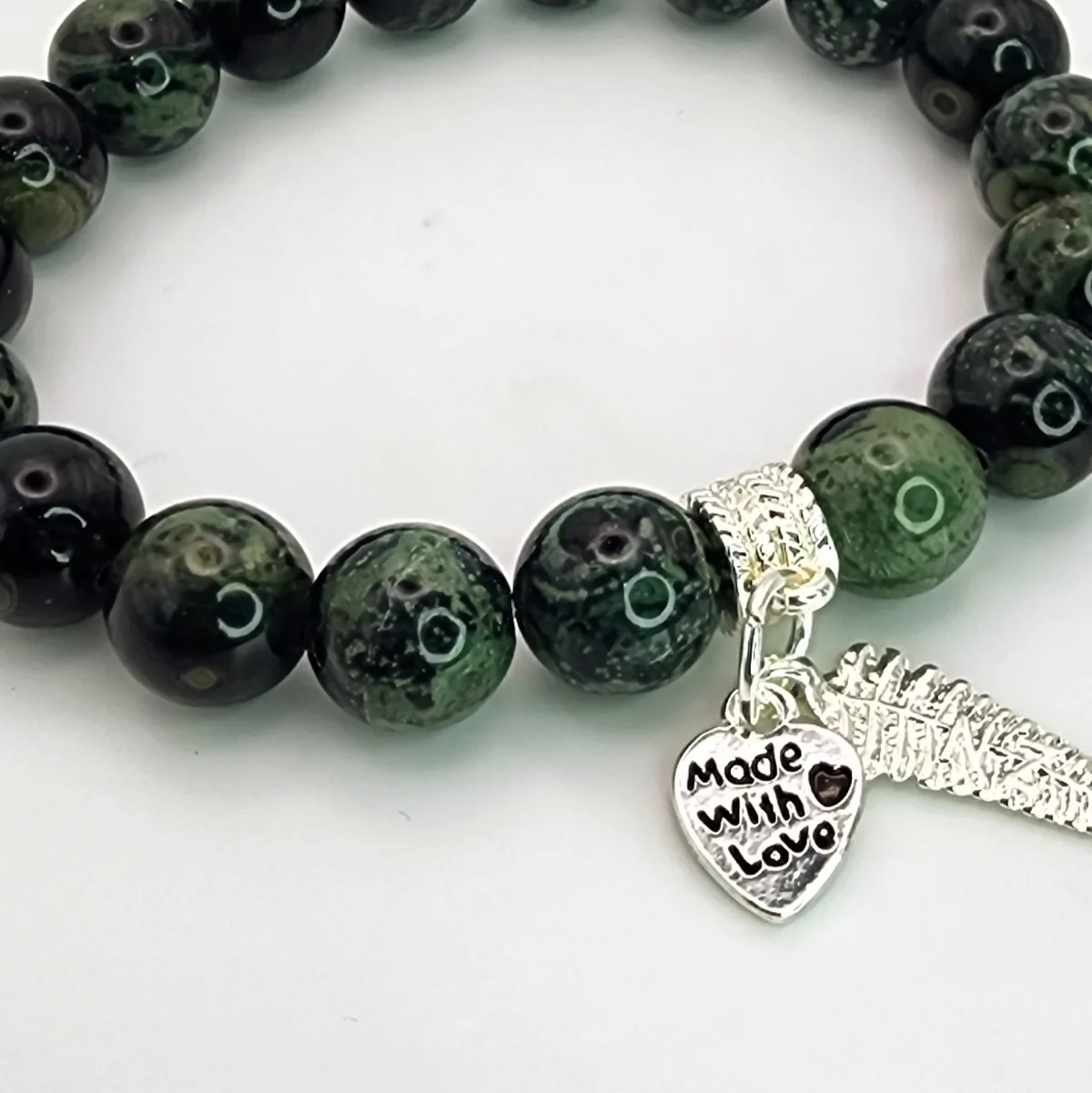 New Zealand Greenstone Pounamu Aroha Bead Bracelet with Dangle Charm SKU-NFB1