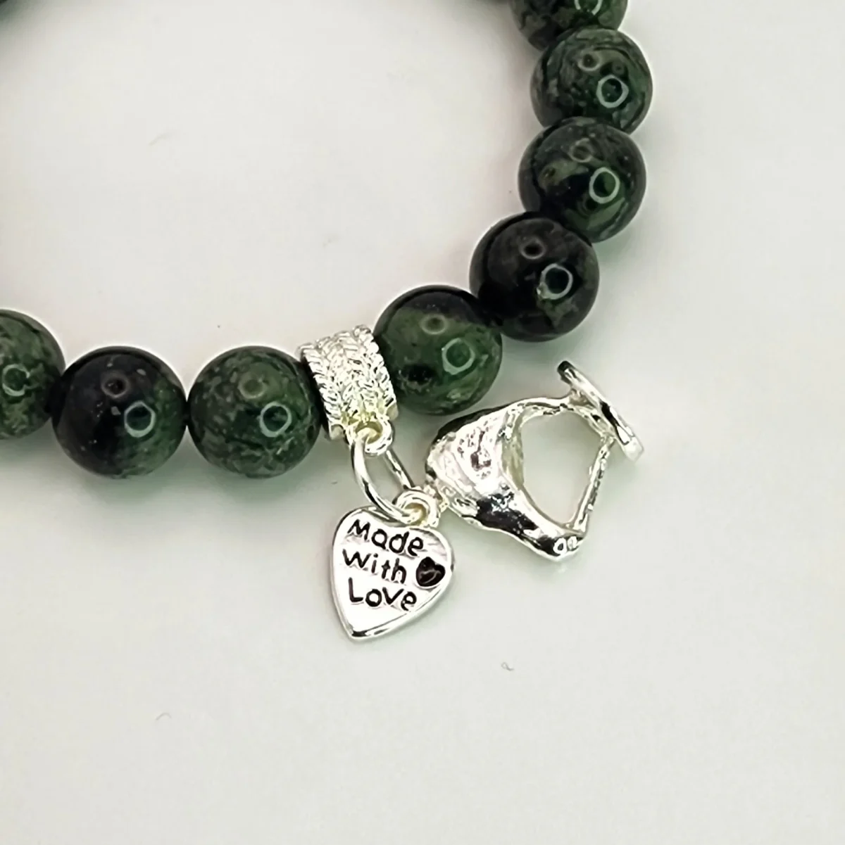 New Zealand Greenstone Pounamu Aroha Bead Bracelet with Dangle Charm SKU-NKB1