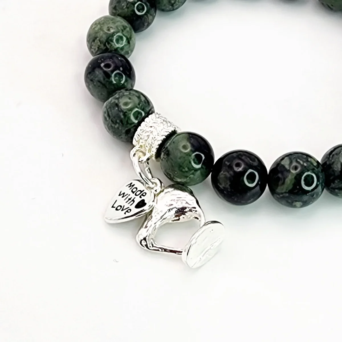 New Zealand Greenstone Pounamu Aroha Bead Bracelet with Dangle Charm SKU-NKB1