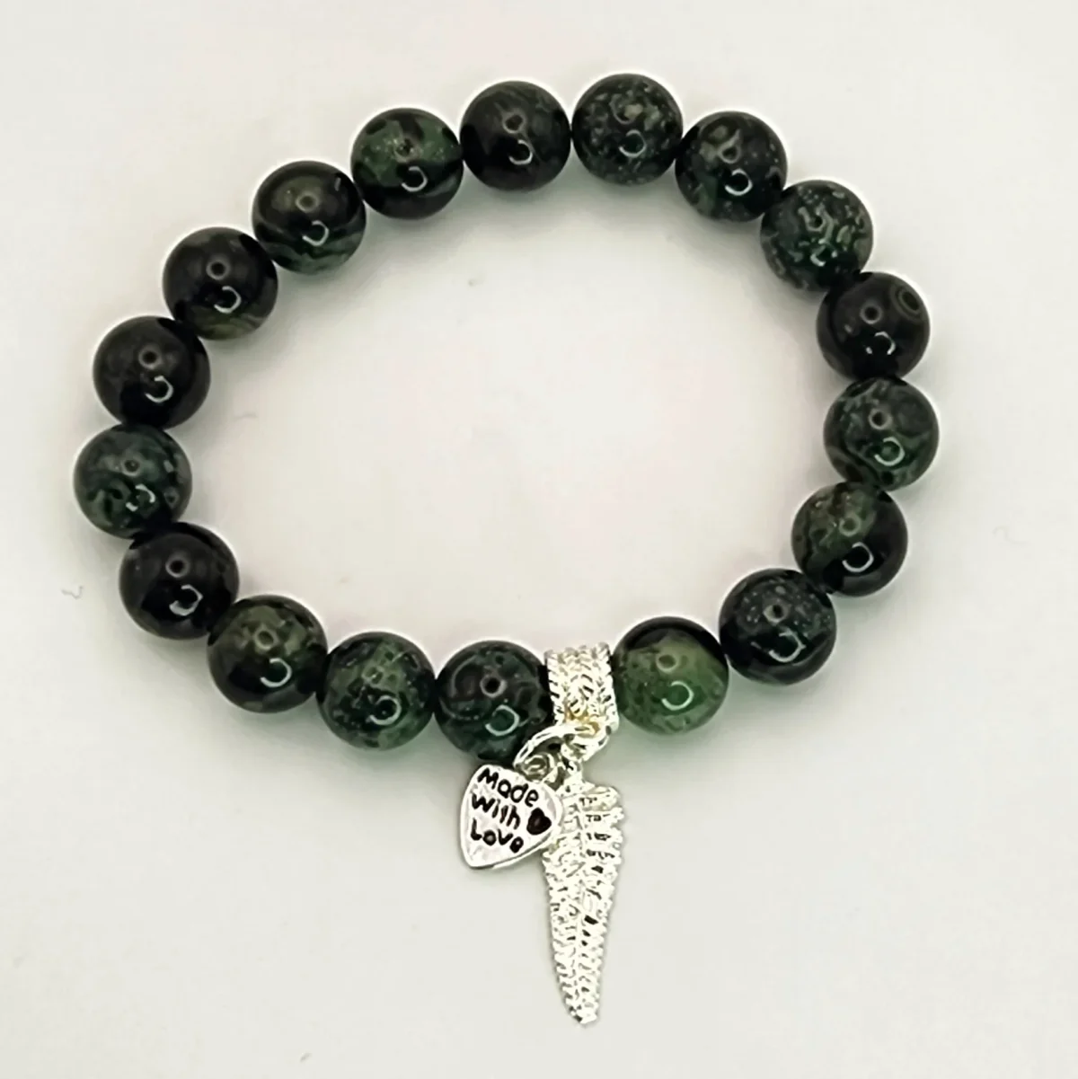 New Zealand Greenstone Pounamu Aroha Bead Bracelet with Dangle Charm SKU-NFB1