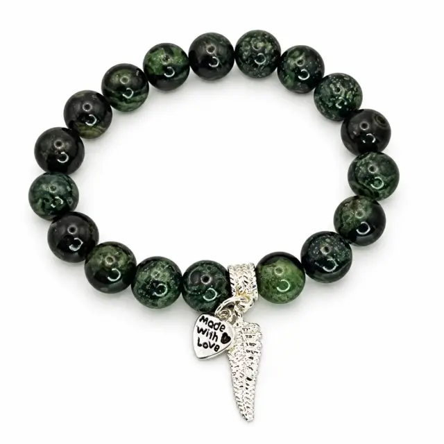 New Zealand Greenstone Pounamu Aroha Bead Bracelet with Dangle Charm SKU-NFB1