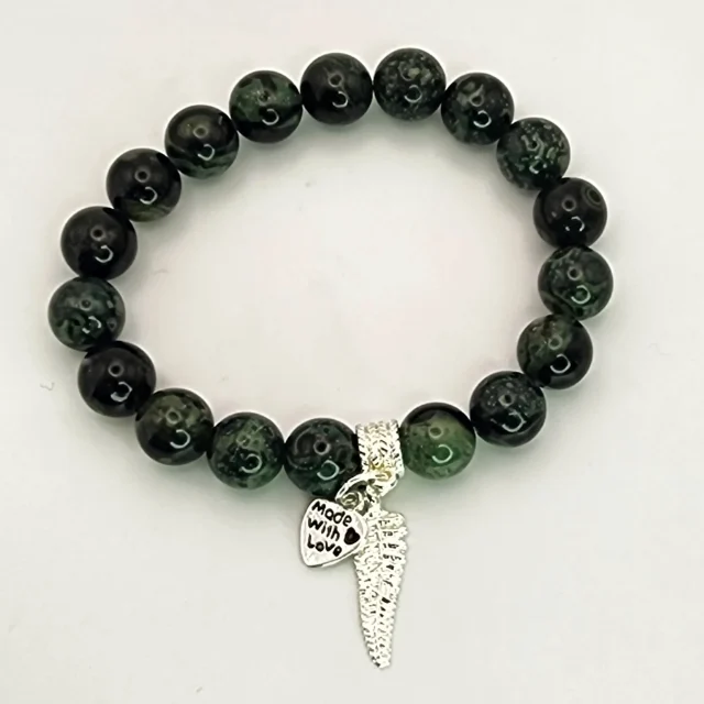 New Zealand Greenstone Pounamu Aroha Bead Bracelet with Dangle Charm SKU-NFB1