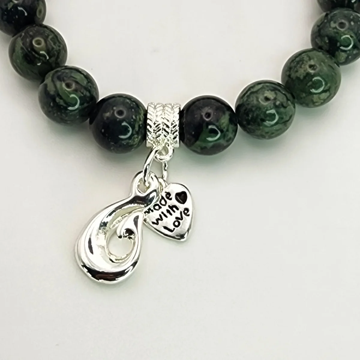 New Zealand Greenstone Pounamu Aroha Bead Bracelet with Dangle Charm SKU-NH0B1