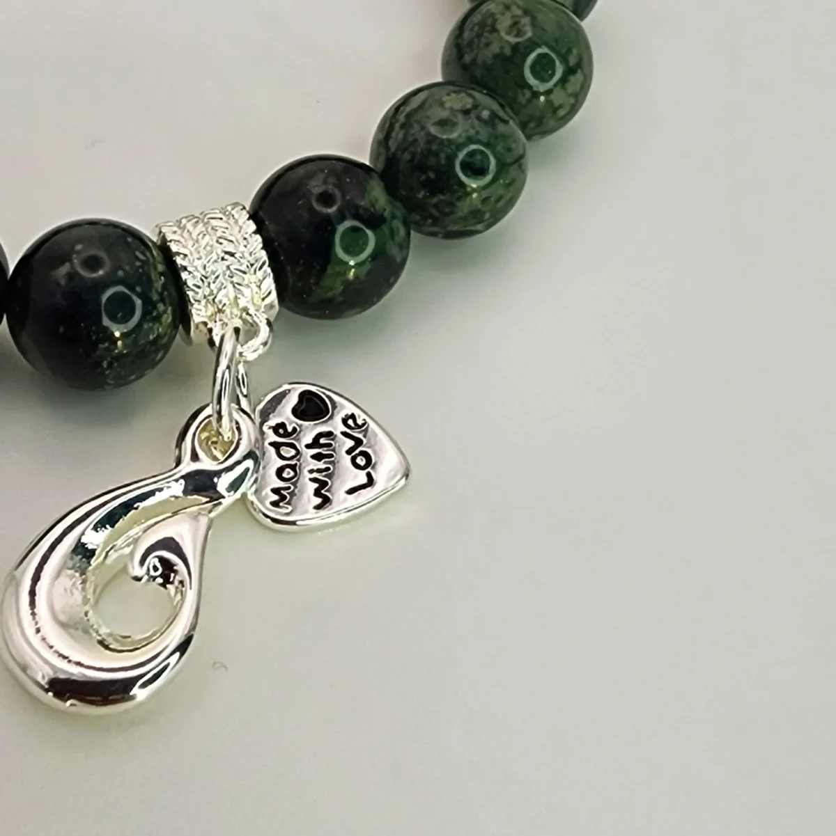 New Zealand Greenstone Pounamu Aroha Bead Bracelet with Dangle Charm SKU-NH0B1