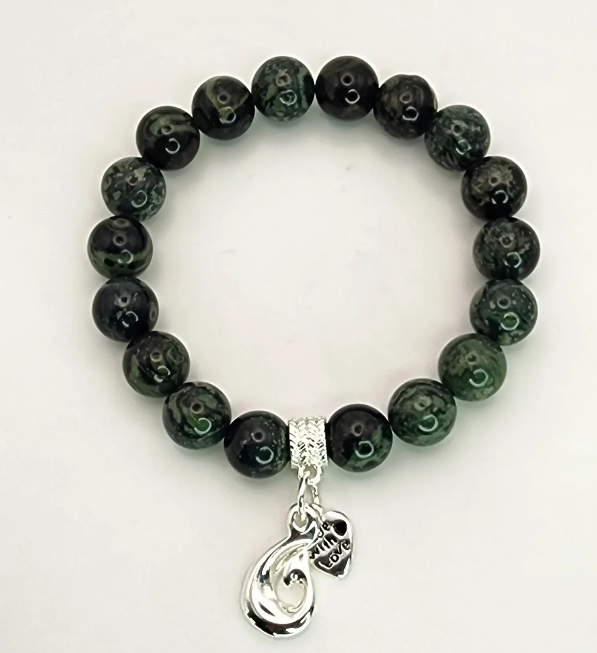New Zealand Greenstone Pounamu Aroha Bead Bracelet with Dangle Charm SKU-NH0B1