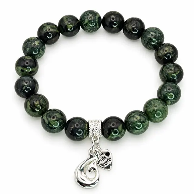New Zealand Greenstone Pounamu Aroha Bead Bracelet with Dangle Charm SKU-NH0B1