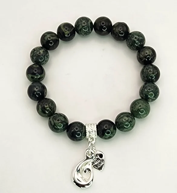 New Zealand Greenstone Pounamu Aroha Bead Bracelet with Dangle Charm SKU-NH0B1