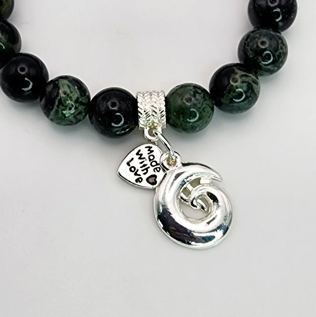 New Zealand Greenstone Pounamu Aroha Bead Bracelet with Dangle Charm  SKU-NK0B1