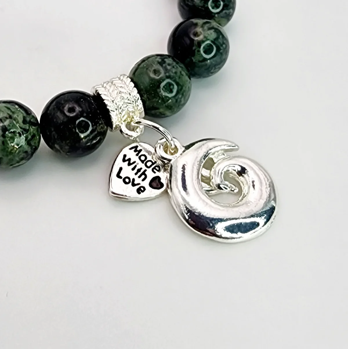 New Zealand Greenstone Pounamu Aroha Bead Bracelet with Dangle Charm  SKU-NK0B1