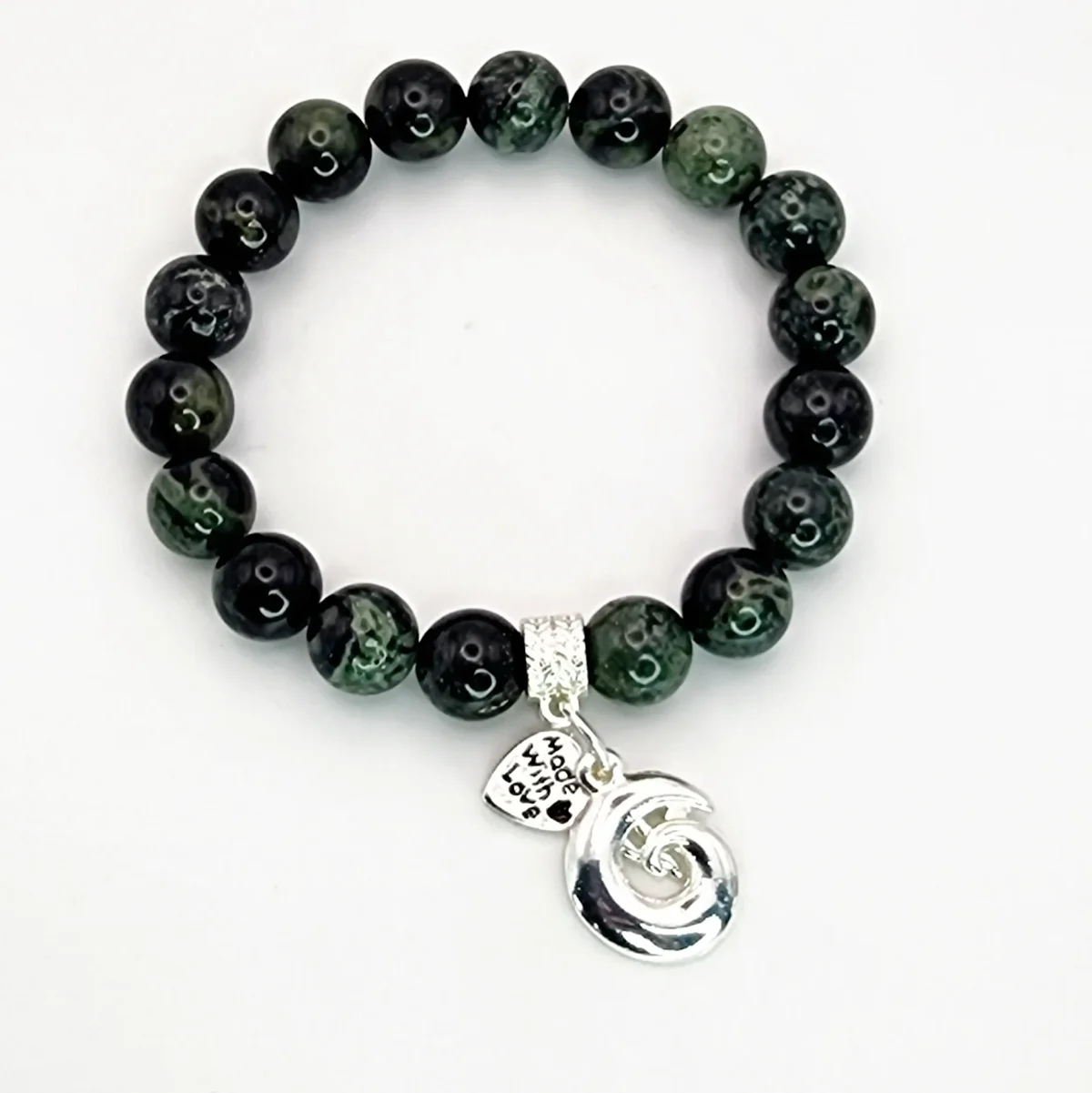 New Zealand Greenstone Pounamu Aroha Bead Bracelet with Dangle Charm SKU-NK0B1