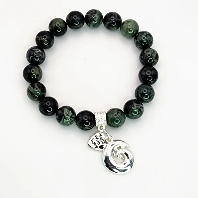 New Zealand Greenstone Pounamu Aroha Bead Bracelet with Dangle Charm  SKU-NK0B1