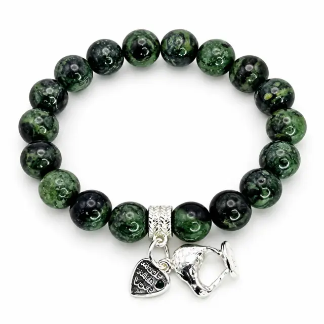 New Zealand Greenstone Pounamu Aroha Bead Bracelet with Dangle Charm SKU-NKB1