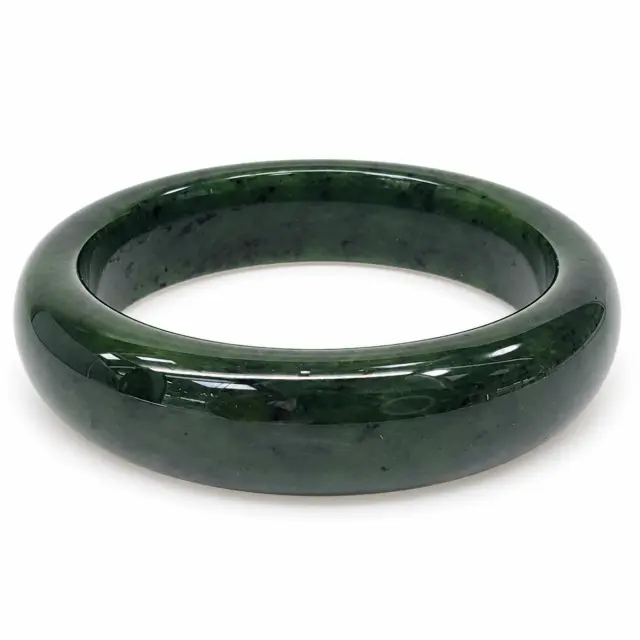 New Zealand Greenstone (Pounamu) Bangle – 63mm – 17mm Wide – Half Round Polished - BANWDOZ-63