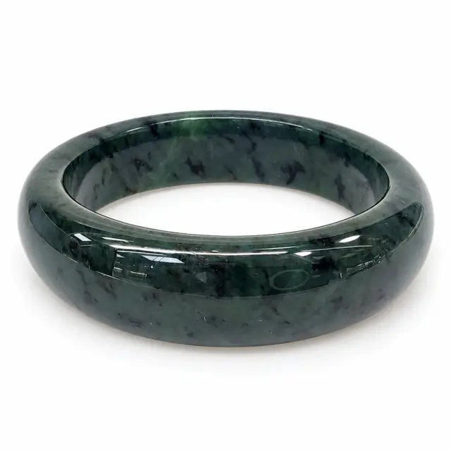 New Zealand Greenstone (Pounamu) Bangle – 65mm – 18mm Wide Half Round Polished - BANWDOZ-65