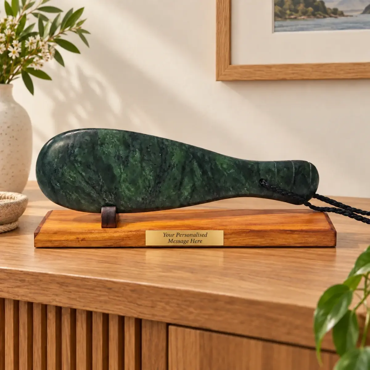 New Zealand Greenstone / Pounamu Mere (370mm Long) with Stand
