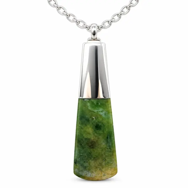 New Zealand Greenstone TOKI with Sterling Silver Cap and Oval Belcher Chain