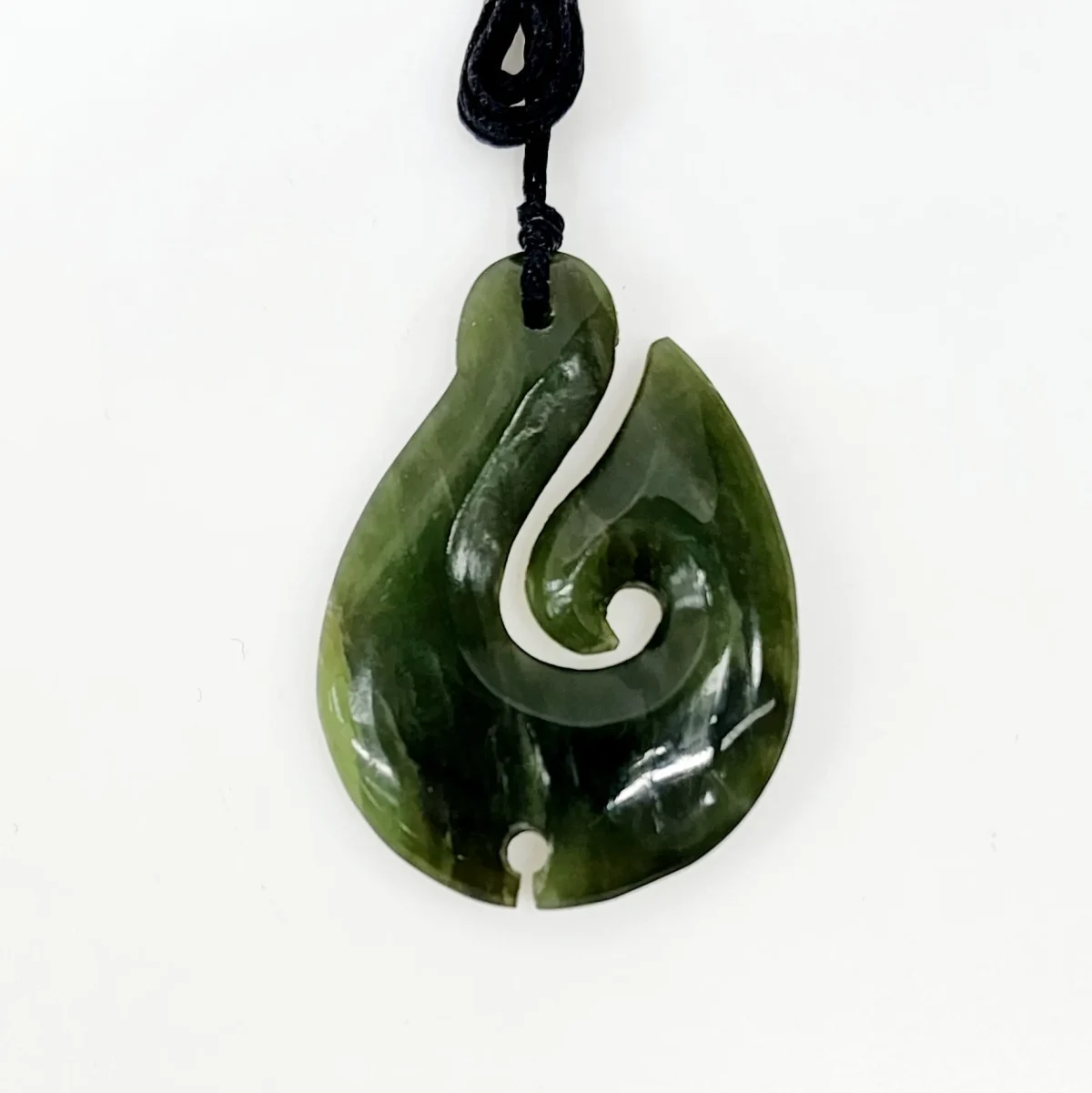 New Zealand Hei Matatu Fish Hook Greenstone Necklace
