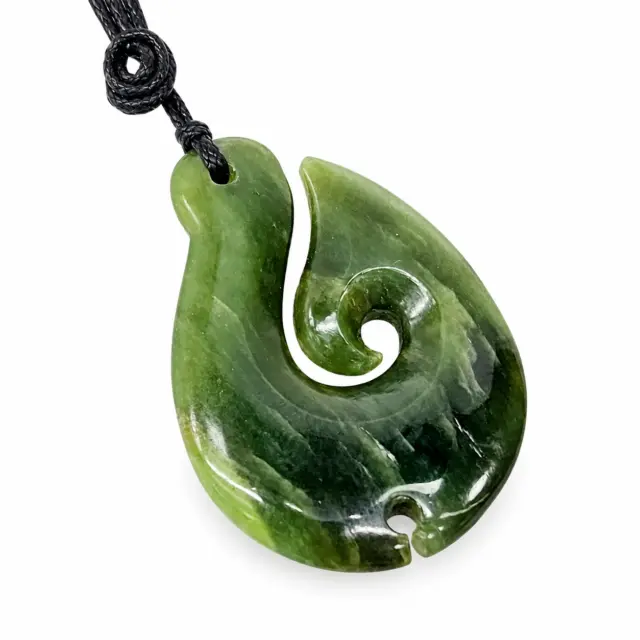 New Zealand Hei Matatu Fish Hook Greenstone Necklace