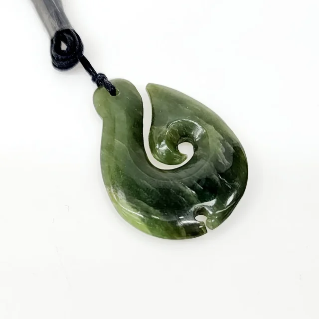 New Zealand Hei Matatu Fish Hook Greenstone Necklace