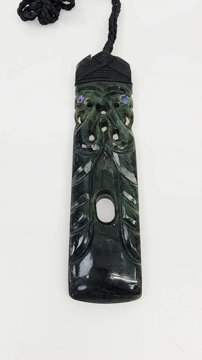New Zealand Pounamu Carved Double Manaia Toki Necklace - HPN932.135