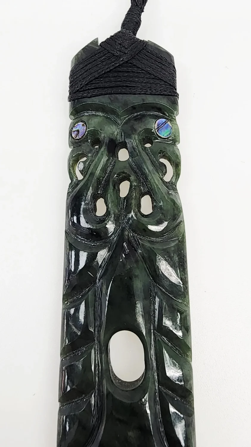 New Zealand Pounamu Carved Double Manaia Toki Necklace - HPN932.135