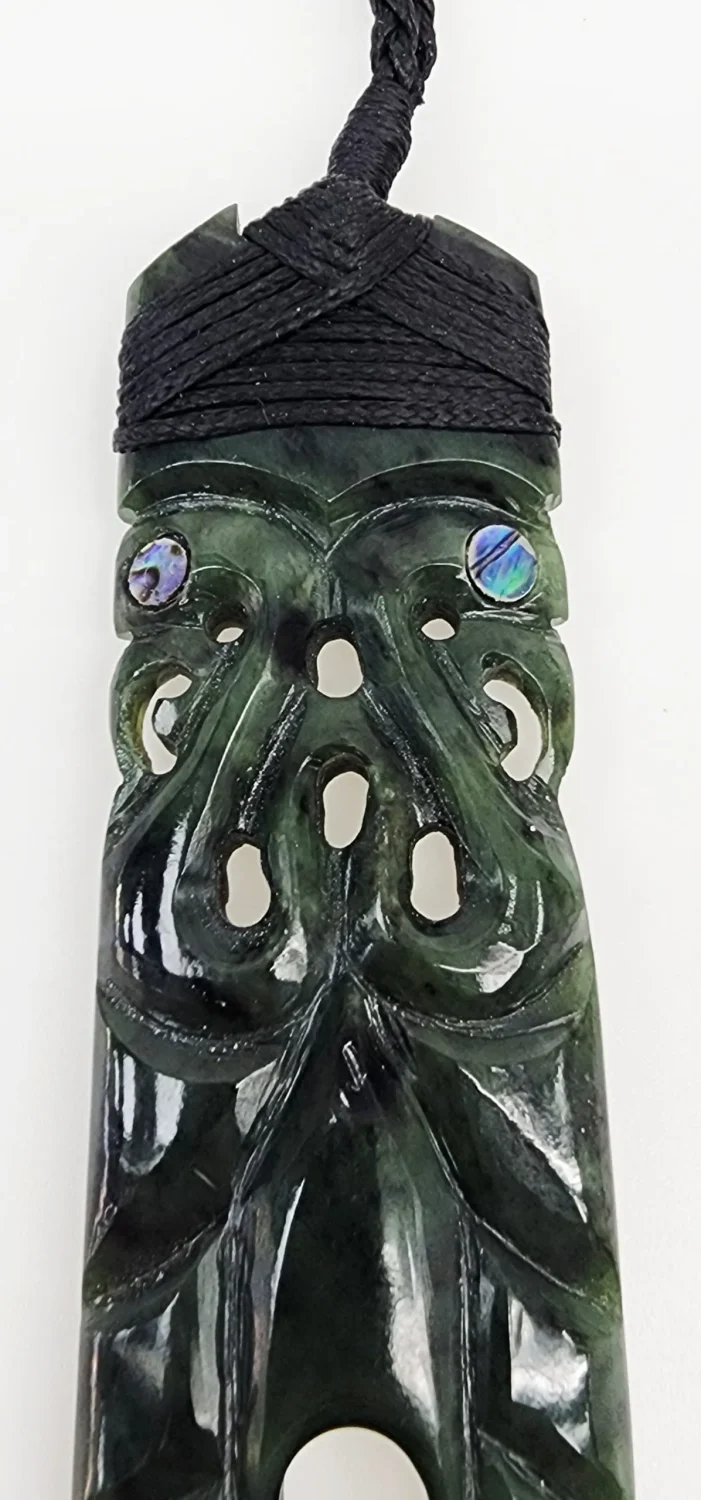 New Zealand Pounamu Carved Double Manaia Toki Necklace - HPN932.135