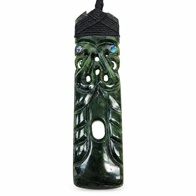 New Zealand Pounamu Carved Double Manaia Toki Necklace - HPN932.135