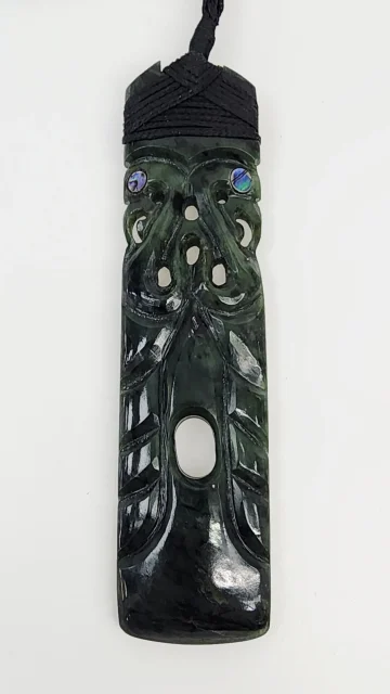 New Zealand Pounamu Carved Double Manaia Toki Necklace - HPN932.135