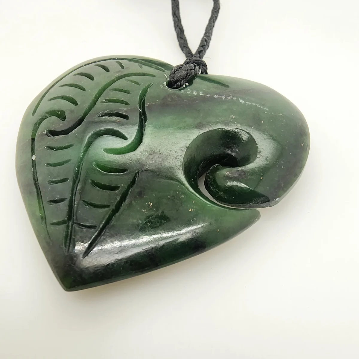 New Zealand Pounamu Engraved Heart with Koru Necklace - HPN321.61