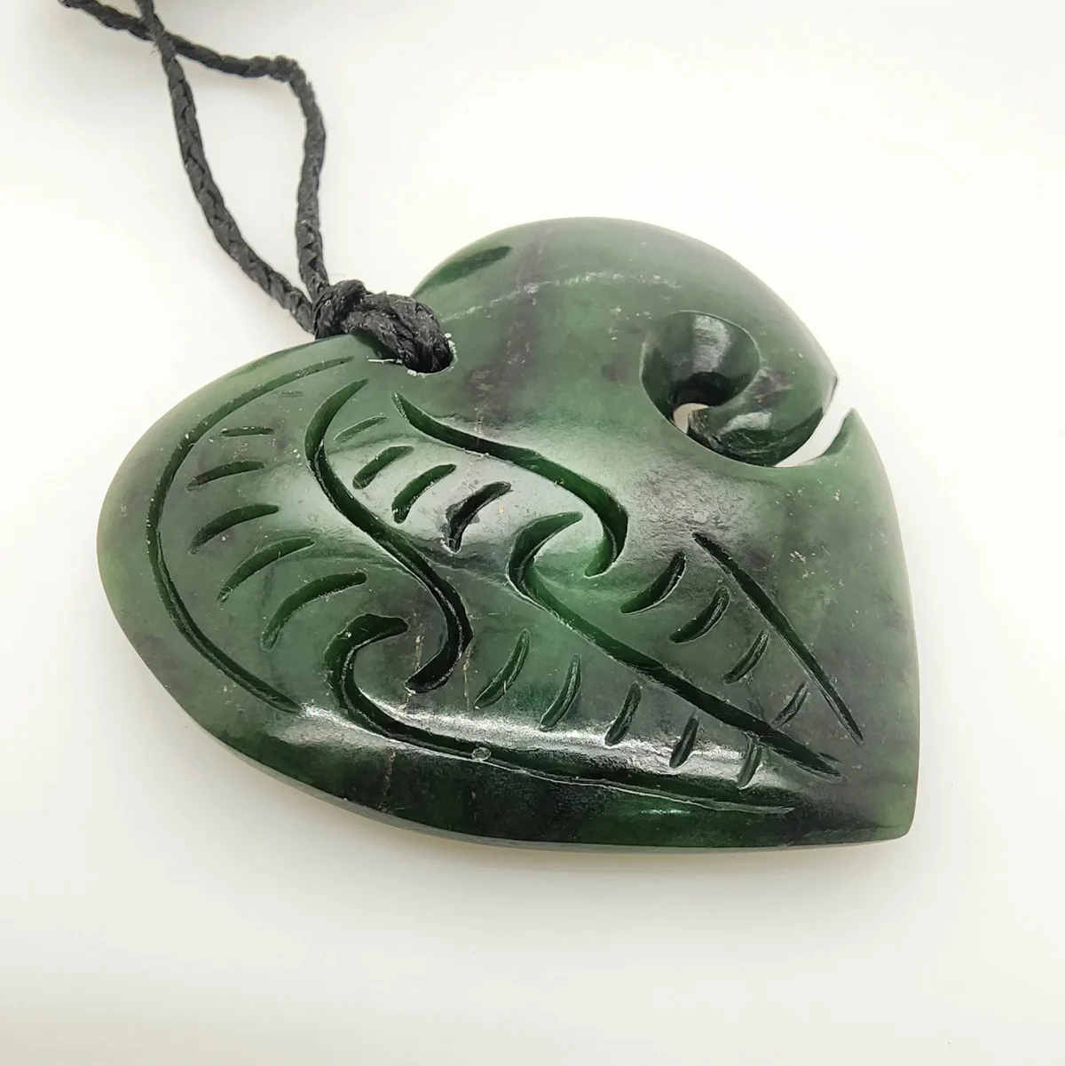 New Zealand Pounamu Engraved Heart with Koru Necklace - HPN321.61