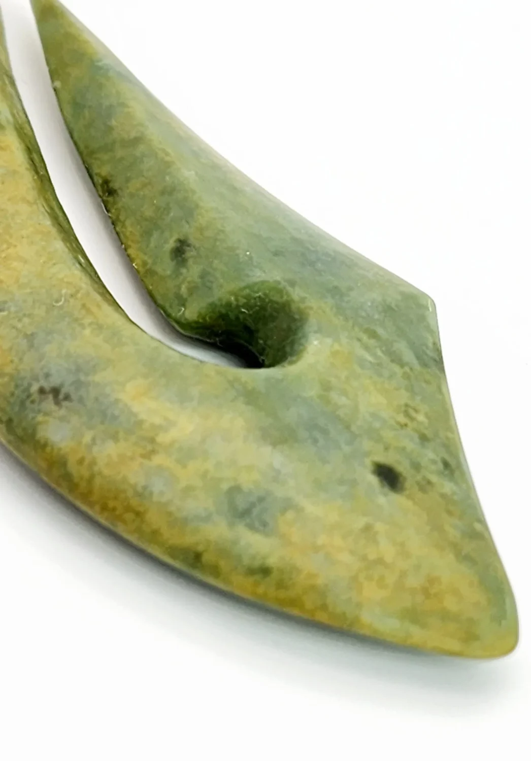 New Zealand Pounamu Flower Jade Bounded Hook (Hei Matau)