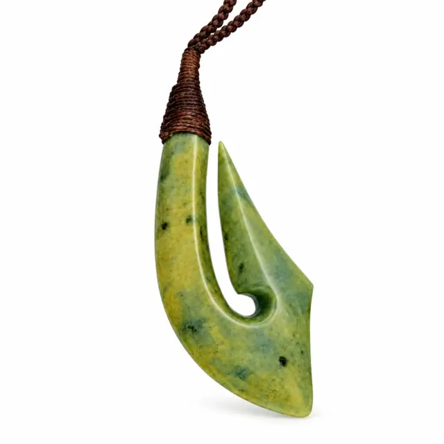 New Zealand Pounamu Flower Jade Bounded Hook (Hei Matau)
