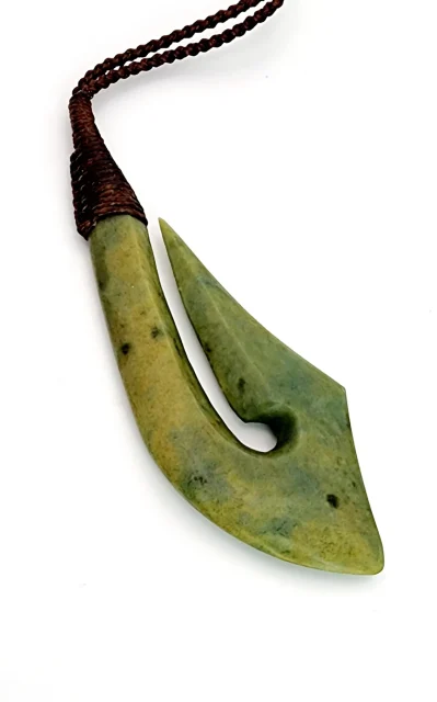 New Zealand Pounamu Flower Jade Bounded Hook (Hei Matau)