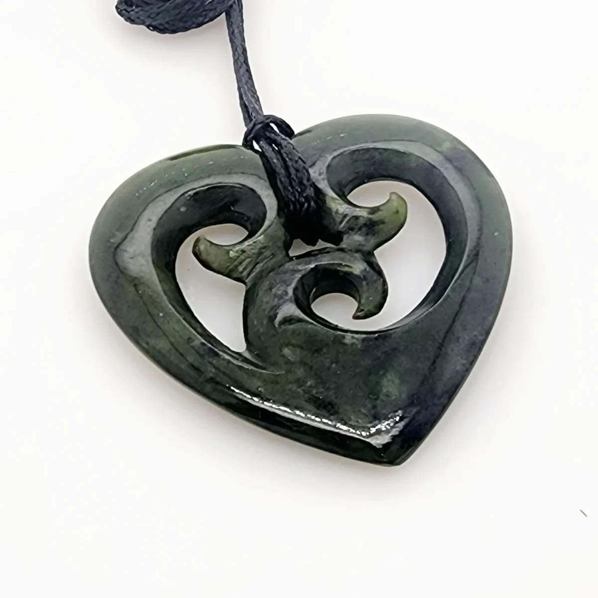 New Zealand Pounamu Heart with Triple Koru Necklace - HPJPN007.63