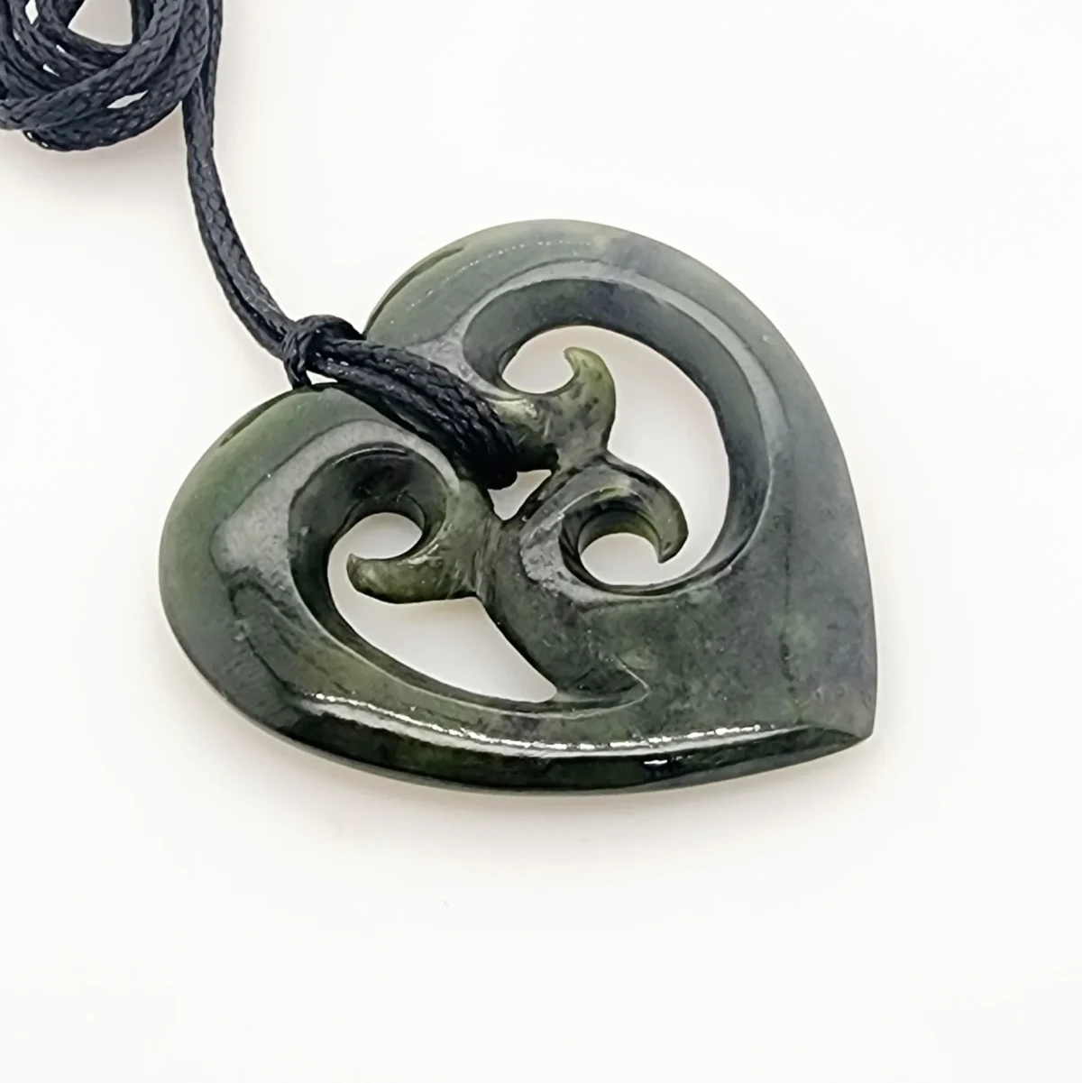 New Zealand Pounamu Heart with Triple Koru Necklace - HPJPN007.63