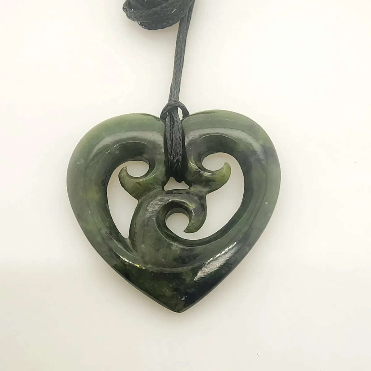 New Zealand Pounamu Heart with Triple Koru Necklace - HPJPN007.63