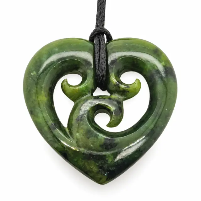 New Zealand Pounamu Heart with Triple Koru Necklace - HPJPN007.63