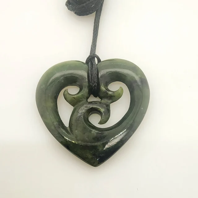 New Zealand Pounamu Heart with Triple Koru Necklace - HPJPN007.63