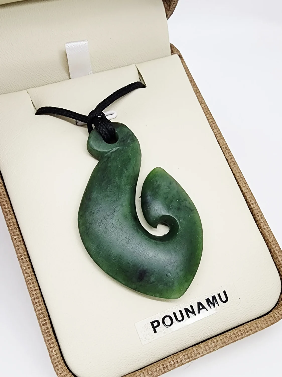 New Zealand Pounamu Hei Matau / Fish Hook with Braided Cord Necklace - CR-HM
