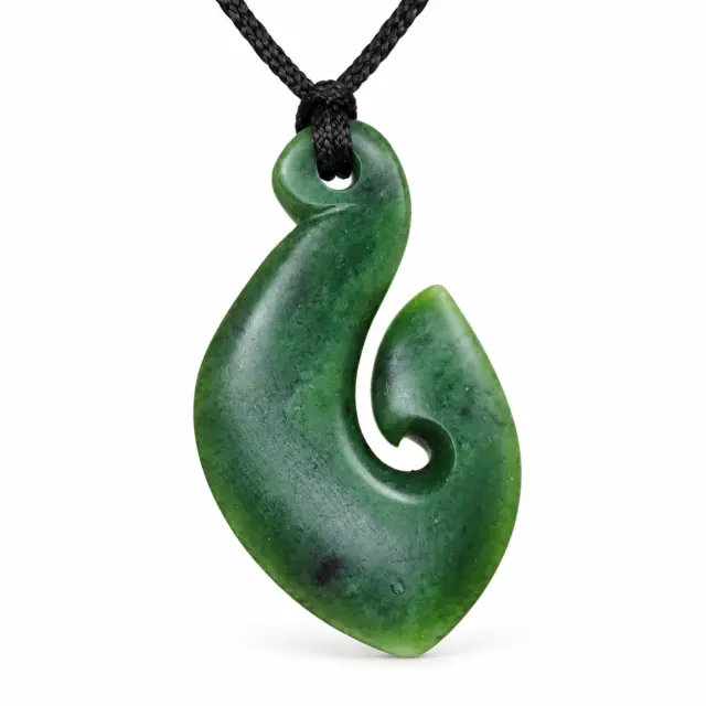 New Zealand Pounamu Hei Matau / Fish Hook with Braided Cord Necklace - CR-HM