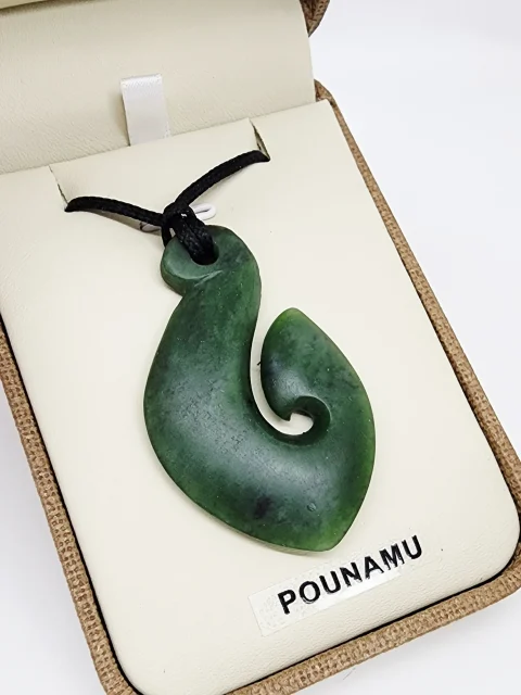 New Zealand Pounamu Hei Matau / Fish Hook with Braided Cord Necklace - CR-HM