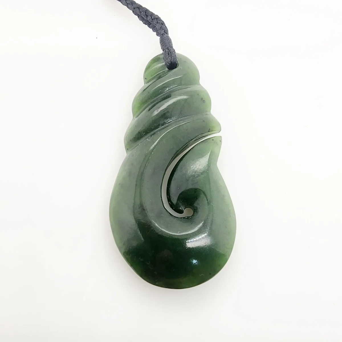 New Zealand Pounamu Large Hook with Braided Cord Necklace - JJH65.85